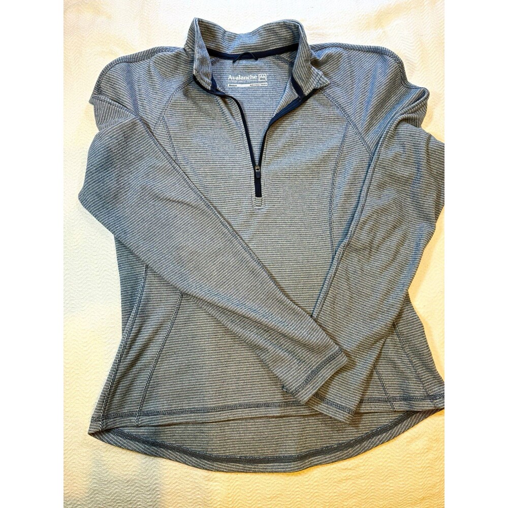 Avalanche Women's 1/4 Zip Pullover Top Mock Neck Thumbholes Blue Striped M